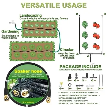 HZYOUMU 150 FT Soaker Hose with Brass Connectors for Gardens