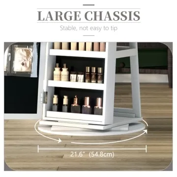 LVSOMT LED Mirror Jewelry Cabinet 360 Swivel Organizer