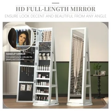 LVSOMT LED Mirror Jewelry Cabinet 360 Swivel Organizer