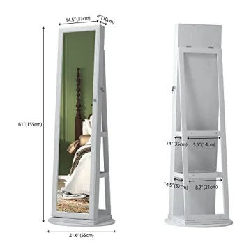 LVSOMT LED Mirror Jewelry Cabinet 360 Swivel Organizer