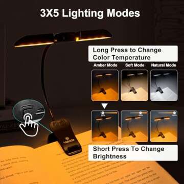 Vekkia 14 LED Rechargeable Amber Book Light for Reading at Night, Eye-Care Reading Light for Books in Bed, 180° Adjustable, Clip on Lamp, 3 Color Temperatures, Lightweight, Present for Reader