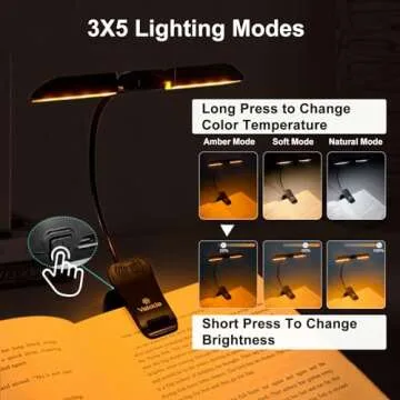 Vekkia 14 LED Rechargeable Amber Book Light for Reading at Night, Eye-Care Reading Light for Books in Bed, 180° Adjustable, Clip on Lamp, 3 Color Temperatures, Lightweight, Present for Reader