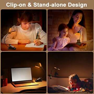 Vekkia 14 LED Rechargeable Amber Book Light for Reading at Night, Eye-Care Reading Light for Books in Bed, 180° Adjustable, Clip on Lamp, 3 Color Temperatures, Lightweight, Present for Reader