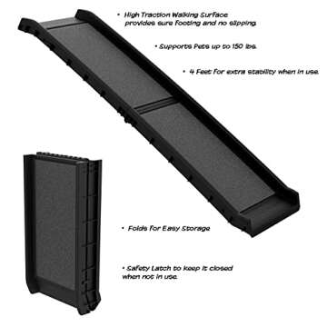 Dog Ramp - Folding, Nonslip Pet Ramp for Dogs to Get into Cars, Trucks, SUVs, or RVs - Portable Pet Ramps with Raised Side by PETMAKER, 61"L x 15.5"W x 5.5"H,(Black)