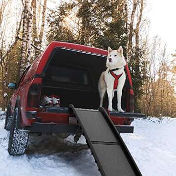 Dog Ramp - Folding, Nonslip Pet Ramp for Dogs to Get into Cars, Trucks, SUVs, or RVs - Portable Pet Ramps with Raised Side by PETMAKER, 61"L x 15.5"W x 5.5"H,(Black)