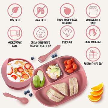 Littlesol Baby Led Weaning Supplies - Complete Silicone Baby Feeding Set - Plate, Spoon, Fork, Bib, ...