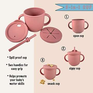 Littlesol Baby Led Weaning Supplies - Complete Silicone Baby Feeding Set - Plate, Spoon, Fork, Bib, Bowl, Cup - Food Grade BPA Free - Dishwasher Safe