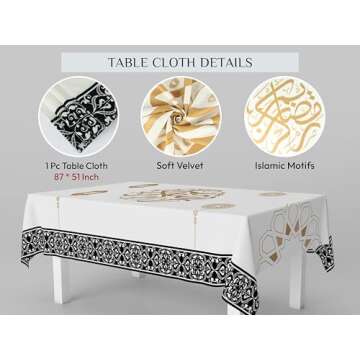 OLEEK ramadan table cloth (87x51in)- Ramadan decorations for home 2025 - Ramadan table decor - Ramadan gifts - Ramadan decor - Ramadan decorations for table - Ramadan table cover زينة رمضان كريم ديكور