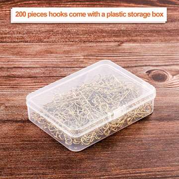 Tatuo 201 Pieces Christmas Ornament Hooks Ornament Hangers Xmas Metal Wire Hooks with Storage Box for Christmas Tree Decoration (Gold)