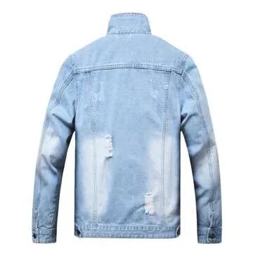 BULUWIE Jean Jacket For Men, Men's Fashion Denim Jacket Washed Classic Casual Distressed Ripped Slim...