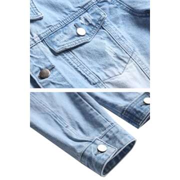 BULUWIE Jean Jacket For Men, Men's Fashion Denim Jacket Washed Classic Casual Distressed Ripped Slim Fit Trucker Jacket，M820 Light Blue L