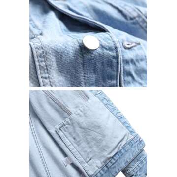 BULUWIE Jean Jacket For Men, Men's Fashion Denim Jacket Washed Classic Casual Distressed Ripped Slim Fit Trucker Jacket，M820 Light Blue L