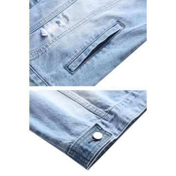 BULUWIE Jean Jacket For Men, Men's Fashion Denim Jacket Washed Classic Casual Distressed Ripped Slim Fit Trucker Jacket，M820 Light Blue L