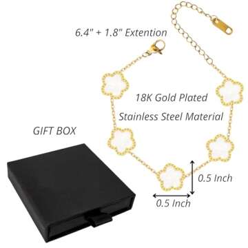 PRIMATORIA 5 Leaf Clover Bracelet for Women 18K Gold Plated Stainless Steel Lucky Five Leaf Link Bra...