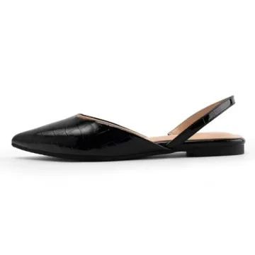 DREAMCIA Slingback Flats for Women Pointed Toe Flats Slip On Casual Office Shoes for Women Black 5