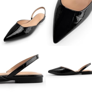 DREAMCIA Slingback Flats for Women Pointed Toe Flats Slip On Casual Office Shoes for Women Black 5