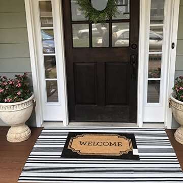 Black and White Striped Outdoor Rug Front Porch Rug 27.5"x43" Cotton Hand-Woven Welcome Mats Layered...