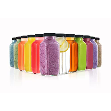 DilaBee 12-Pack Glass Juice Bottles with Lids, 8oz Glass Bottles with Lids for Juice, Smoothie, Water, Milk & Kombucha, Reusable Glass Bottles for Juicing - Bulk Glass Water Bottles with Caps BPA-Free