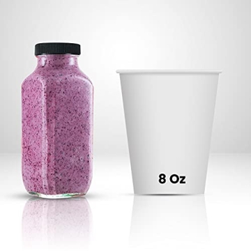 DilaBee 12-Pack Glass Juice Bottles with Lids, 8oz Glass Bottles with Lids for Juice, Smoothie, Water, Milk & Kombucha, Reusable Glass Bottles for Juicing - Bulk Glass Water Bottles with Caps BPA-Free