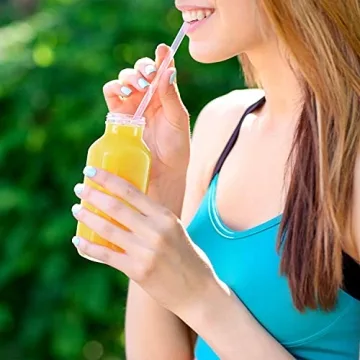 DilaBee 12-Pack Glass Juice Bottles with Lids, 8oz Glass Bottles with Lids for Juice, Smoothie, Water, Milk & Kombucha, Reusable Glass Bottles for Juicing - Bulk Glass Water Bottles with Caps BPA-Free