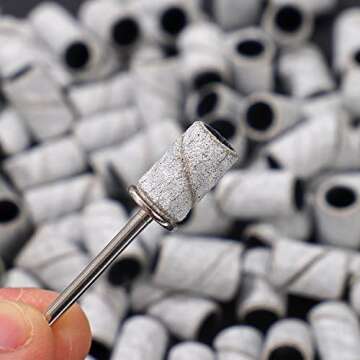 100pcs Sanding Bands for Acrylic Nails Efile Nail Sanding Bands Bits Fine Grit Manicure Sanding Pieces Replacement with Mandrel Drill Bit - #240 Grit