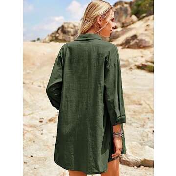 ELESOL Womens Cotton Linen Sets 2 Piece Tracksuit Button Down 3/4 Sleeve Shirt and Shorts Set Summer Beach Outfits Sets