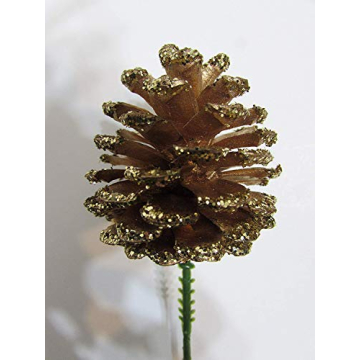 Gold Glitter Pinecones with Floral Picks - Set of 12