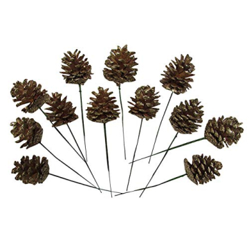Gold Glitter Pinecones with Floral Picks - Set of 12
