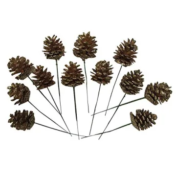 Gold Glitter Pinecones with Floral Picks - Set of 12