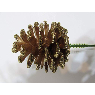 Gold Glitter Pinecones with Floral Picks - Set of 12
