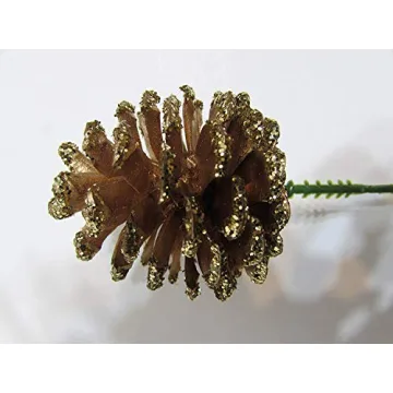 Gold Glitter Pinecones with Floral Picks - Set of 12