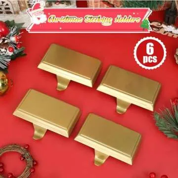 Zhengmy Christmas Stocking Holders for Mantle Weighted Stocking Holder Fireplace Hangers for Xmas Holiday Party Decoration(4 Pcs,Gold)