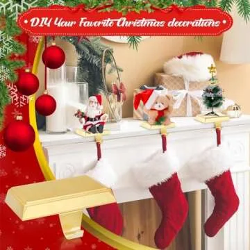 Zhengmy Christmas Stocking Holders for Mantle Weighted Stocking Holder Fireplace Hangers for Xmas Holiday Party Decoration(4 Pcs,Gold)