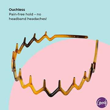 Goody Ouchless Headband For All Hair Types - Zigzag Tooth - Comfort Fit for All-Day Wear - Beautiful Design for Instant Style - Pain-Free Hair Accessories for Women, Men, Boys & Girls