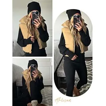 Athlisan Womens Cropped Puffer Vest Zip Up Stand Collar Sleeveless Padded Crop Vests(Khaki-S)