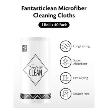 Fantasticlean Microfiber Cleaning Cloth Roll -40 Pack, Tear Away Microfiber Towels, 12" x 12", Reusable, Washable, Scratch Free, Ultra Absorbent Dish Rags for Car, Home, Garage or Shop (White)