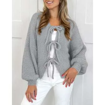 Trendy Women's Tie Front Bow Cardigan Sweaters Cozy Knit