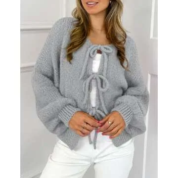Trendy Women's Tie Front Bow Cardigan Sweaters Cozy Knit