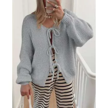 Trendy Women's Tie Front Bow Cardigan Sweaters Cozy Knit