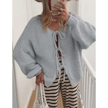Trendy Women's Tie Front Bow Cardigan Sweaters Cozy Knit