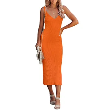 Versatile MEROKEETY Midi Dress in Orange for Women