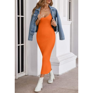 Versatile MEROKEETY Midi Dress in Orange for Women