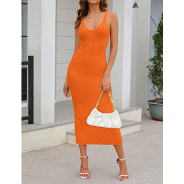 Versatile MEROKEETY Midi Dress in Orange for Women