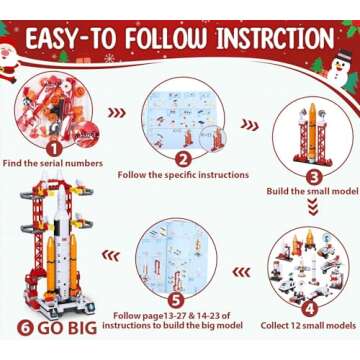 Kids Advent Calendar 2024 for Boys, 24 Days Christmas STEM Space Building Blocks Countdown Calendar Gifts Box with 12-in-1 Rocket Spaceship Shuttle Launcher Bricks Toy Set for Kids Teens Girls Age 6+