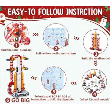 Kids Advent Calendar 2024 for Boys, 24 Days Christmas STEM Space Building Blocks Countdown Calendar Gifts Box with 12-in-1 Rocket Spaceship Shuttle Launcher Bricks Toy Set for Kids Teens Girls Age 6+