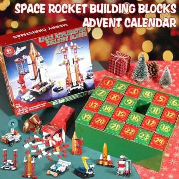 Kids Advent Calendar 2024 for Boys, 24 Days Christmas STEM Space Building Blocks Countdown Calendar Gifts Box with 12-in-1 Rocket Spaceship Shuttle Launcher Bricks Toy Set for Kids Teens Girls Age 6+