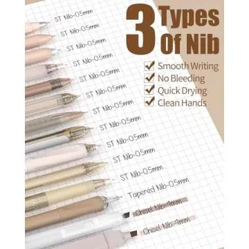 Four Candies 14Pack Pastel Gel Ink Pen Set,Cute Retractable 0.5mm Fine Point Pen,Note Taking Aesthetic Pens,12 Pack Black Ink Pens with 2Pack Highlighter, Smooth Writing Pens for School, Office(Brown)