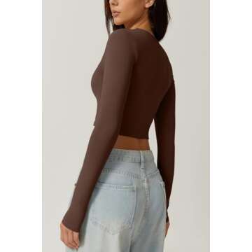QINSEN Women's Sexy Square Neck Crop Top Long Sleeve