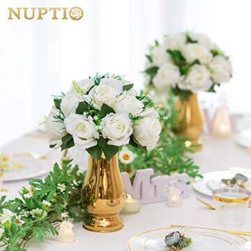 NUPTIO 2 Pack Fake Flower Ball Bouquets 15 Heads