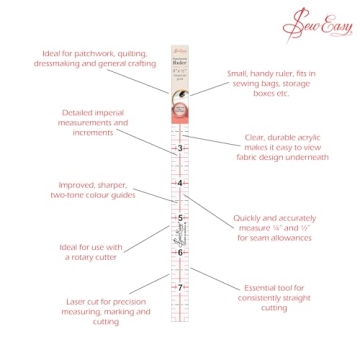 Sew Easy 8x0.5” Quilting Ruler for Precision Sewing